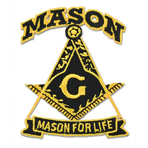 Mason for Life Square  Compass Embroidered Masonic Patch  Black  Gold3 Tall
