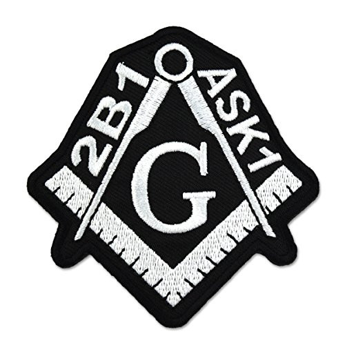 2B1 ASK1 Square  Compass Embroidered Masonic Patch  Black  White3 Tall