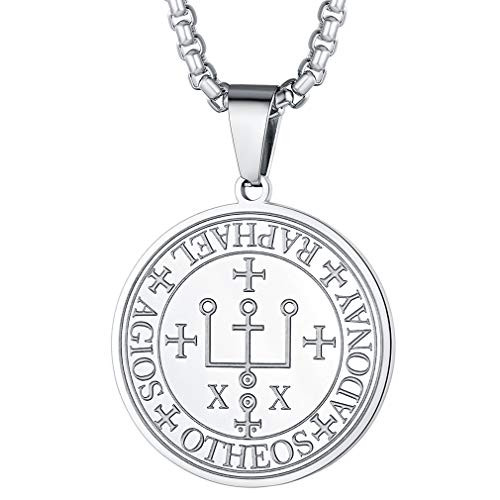 FaithHeart Archangel Raphael Talisman Necklace for Men Stainless Steel Amulet Keep Me Safe and Positive Inscription Prayer MedallionSilver
