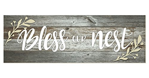 Bless Our Nest Rustic Wood Wall Sign 6x18 Gray