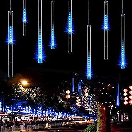 JULED Meteor Shower Rain Lights,Drop/Icicle Snow Falling Raindrop 30cm 8 Tubes Waterproof Cascading Lights for Wedding Xmas Home Decor (Blue)