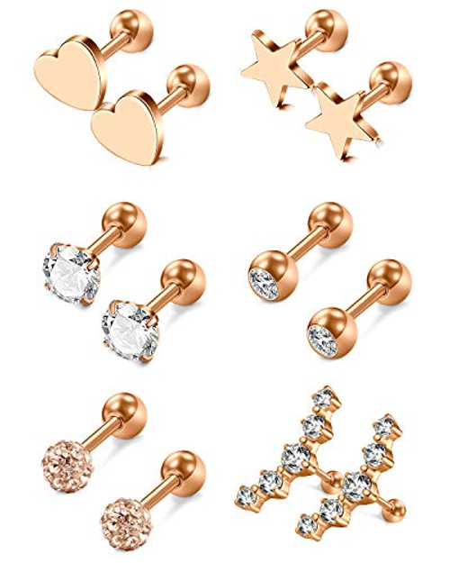 LAURITAMI Cartilage Earrings for Women Stainless Steel Earrings Stud CZ Ball Tragus Helix Piercing Jewelry