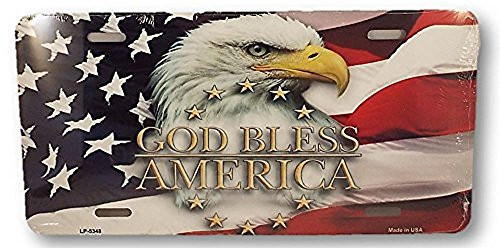 God Bless America Eagle and Flag Design Novelty Vanity License Plate Tag Sign God Bless America Eagle and Flag Design Novelty Vanity License Plate Tag Sign