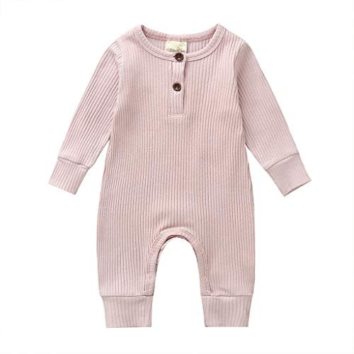 Infant Toddler Baby Boy Girls Romper Long Sleeve Solid Color OnePiece Jumpsuit Bodysuit Clothes Knitted One Piece Jumpsuit Pink 03 Months
