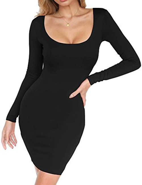 Haola Womens Scoop Neck Long Sleeve Midi Party Bodycon Dress Lady Strench Club Dress XL Black Haola Womens Scoop Neck Long Sleeve Midi Party Bodycon Dress Lady Strench Club Dress XL Black
