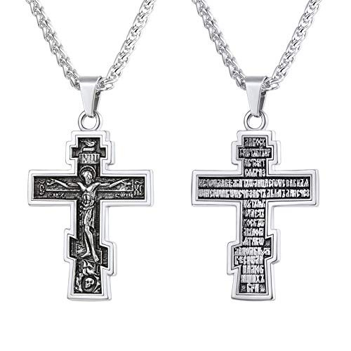 U7 Vintage Crucifix Pendant Christian Jewelry Vintage Stainless Steel Orthodox Cross Catholic Necklace