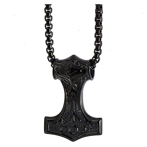 Mens Stainless Steel Thors Mjolnir Hammer Pendant Necklace Celtic Knot Black with 22 Inch Chain