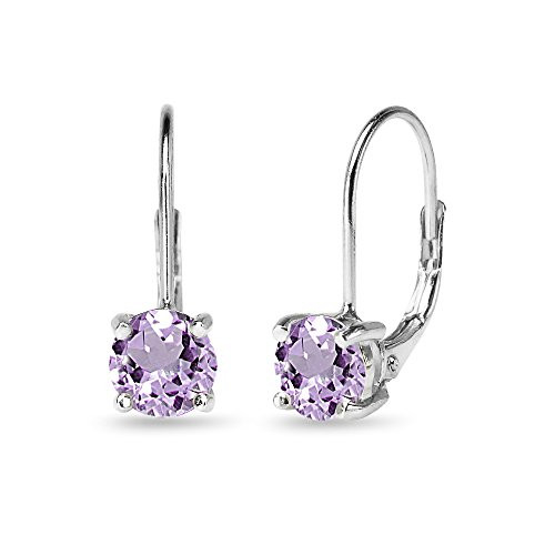 Sterling Silver 6mm RoundCut Amethyst Leverback Earrings