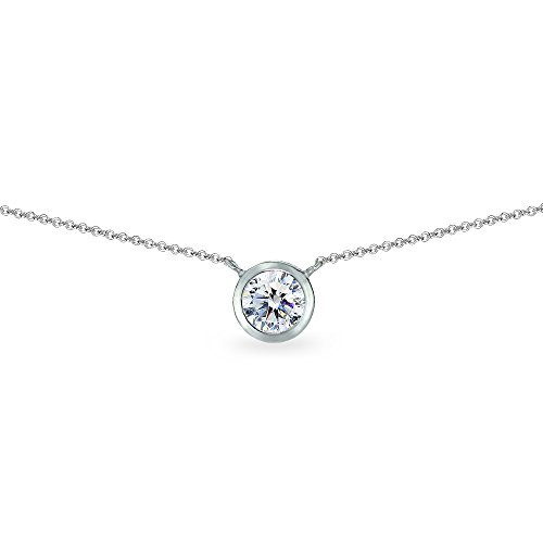 Sterling Silver 6mm Round BezelSet Dainty Choker Necklace Made with Swarovski Zirconia