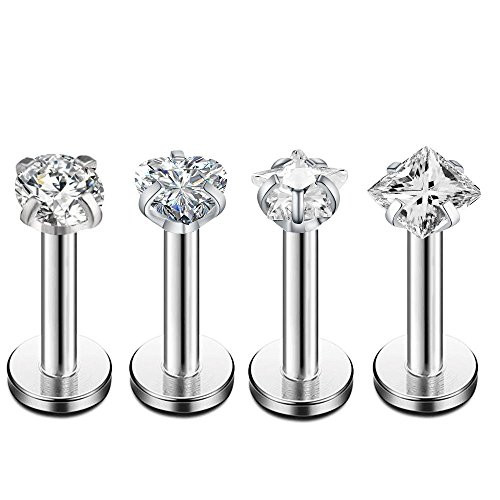 16Gauge CZ Labret Cartilage Tragus Monroe Lip Nose Helix Studs Earrings Stainless Steel Piercings Jewelry