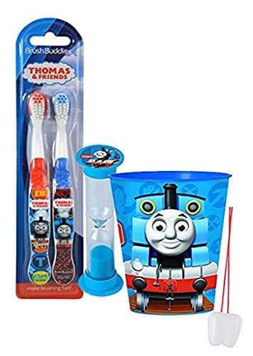 Thomas The Train Inspired 4pc Bright Smile Oral Hygiene Set Thomas  Friends 2pk Soft Manual Toothbrush Brushing Timer  Mouthwash Rinse Cup Plus Bonus Remember To Brush Visual Aid