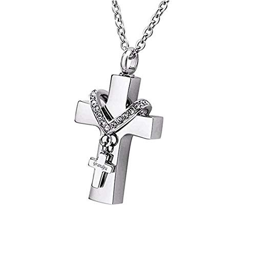 MEMORIALU Cross Urn Necklaces for Ashes Cremation Crucifix Keepsake Memorial Pendant Necklace Grandpa