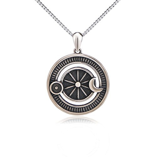 925 Sterling Silver Jewelry Oxidized Vintage Sun and Moon Pendant Necklace 18 Inches Box Chain