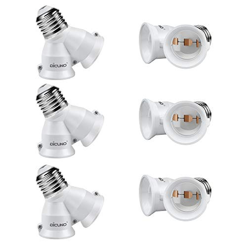 DiCUNO 2 in 1 E26 Socket Splitter Adapter Two E26 Standard Medium Base Bulbs in One Socket Yshape Lamp Holder Extender Maximum 200W and 165? Heat Resistant Light Bulb Splitter 6Pcs
