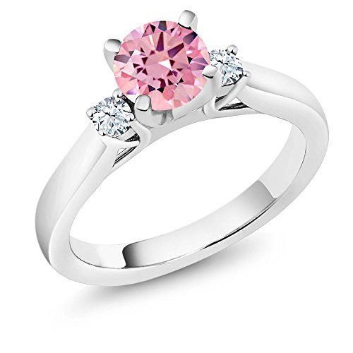 Gem Stone King 925 Sterling Silver Pink Zirconia and White Created Sapphire 3Stone Women Engagement Ring 176 Cttw Size 8
