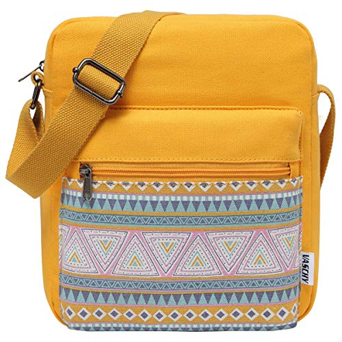 Messenger Bag for GirlsVASCHY Vintage Small Lightweight Canvas Crossbody Bag for Women Fits Water Bottle Yellow