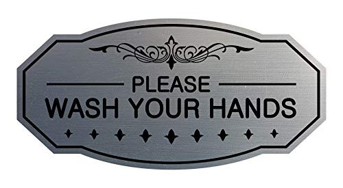 Signs ByLITA Victorian Please Wash Your Hands Sign Brushed Silver  Small