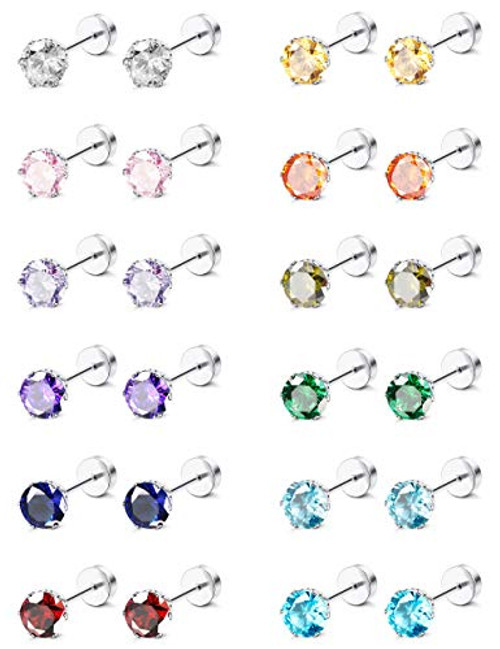 ORAZIO CZ Stud Earrings for Women Men Stainless Steel Cubic Zirconia Screwback Earrings Set 5MM ORAZIO CZ Stud Earrings for Women Men Stainless Steel Cubic Zirconia Screwback Earrings Set 5MM