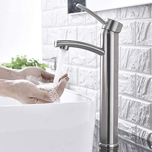 Comllen Modern Commercial Single Handle Brushed Nickel Tall Vessel Sink Bathroom Faucet Stainless Steel Vessel Faucet Lavatory Vanity Faucet