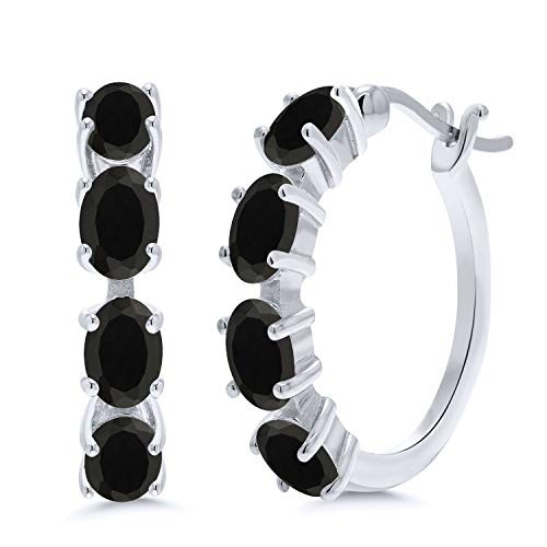 Gem Stone King 925 Sterling Silver Black Onyx Hoop Earrings For Women 312 Ct Oval Gemstone Birthstone Gem Stone King 925 Sterling Silver Black Onyx Hoop Earrings For Women 312 Ct Oval Gemstone Birthstone