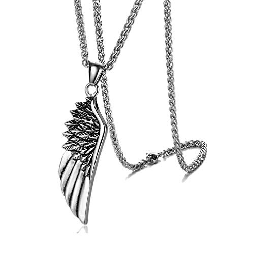 Heavstjer Punk Stainless Steel Wing Pendant Necklace24inches Wheat ChainSteel Heavstjer Punk Stainless Steel Wing Pendant Necklace24inches Wheat ChainSteel