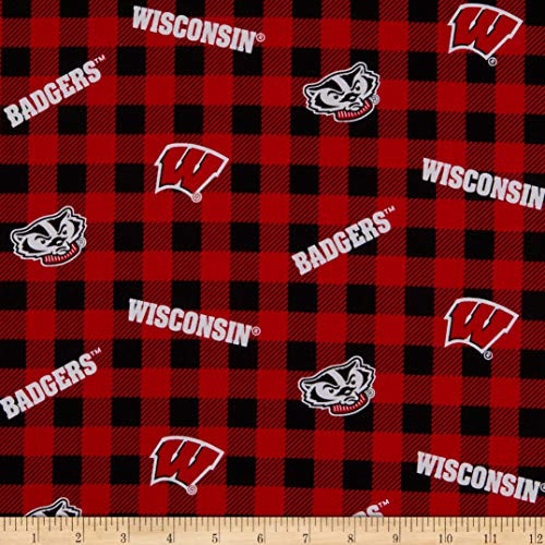 Sykel Enterprises NCAA Wisconsin Badgers Buffalo Plaid Cotton BlackRed Yard