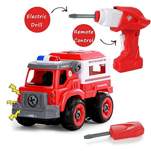 CORPER TOYS Take Apart Toy with Electric Drill Remote Control STEM Building Toys Fire Truck Educational Playset Assembly Car with Realistic Sounds for Kids CORPER TOYS Take Apart Toy with Electric Drill Remote Control STEM Building Toys Fire Truck Educational Playset Assembly Car with Realistic Sounds for Kids