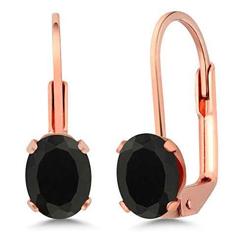 Gem Stone King 160 Ct Oval 7x5mm Black Onyx Rose Gold Plated Brass Leverback Earrings