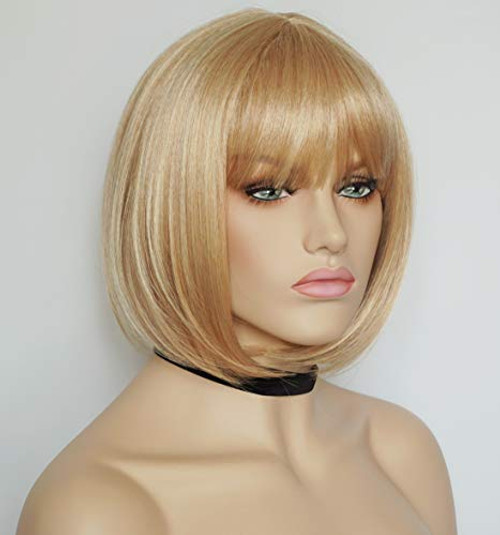 Wigs Blonde Bob Wig With Bangs Short Synthetic Bob Costume Cosplay Wigs for Women Wigs Blonde Bob Wig With Bangs Short Synthetic Bob Costume Cosplay Wigs for Women