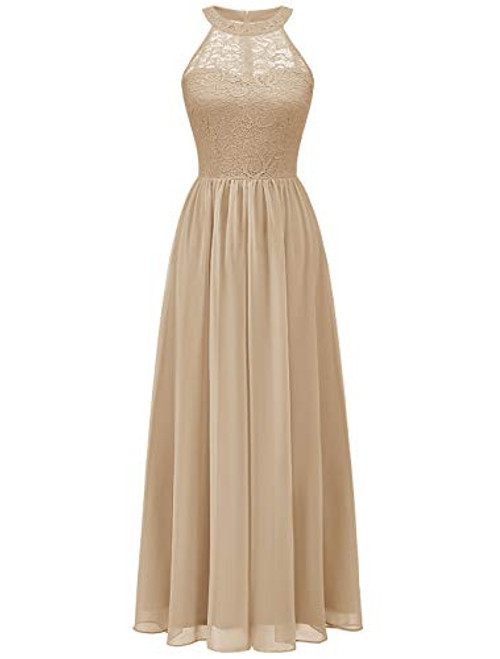 Wedtrend Halter Floral Lace Long Chiffon Bridesmaid Cocktail Party Dress WT0201ChampagneXL Wedtrend Halter Floral Lace Long Chiffon Bridesmaid Cocktail Party Dress WT0201ChampagneXL