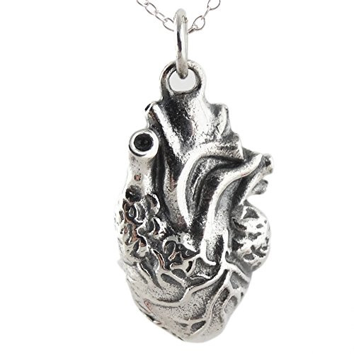 Sterling Silver 3D Anatomical Heart Charm Necklace 18 Chain
