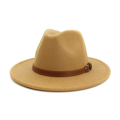 Lisianthus Womens Wide Brim Felt Fedora Retro Panama Hat with Square Buckle Camel