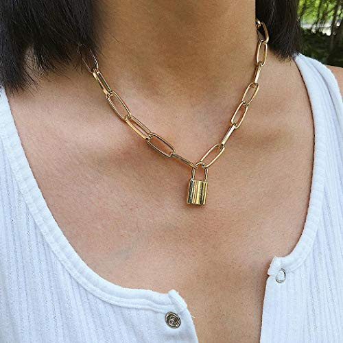 Fairyu Gold Lock Pendant Necklace Punk Padlock Necklaces Chain Modern Necklace Jewelry for Women and Girls Fairyu Gold Lock Pendant Necklace Punk Padlock Necklaces Chain Modern Necklace Jewelry for Women and Girls