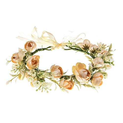 DreamLily Girls Camellias Flower Crown Birthday Photo Pops Hair Wreath Wedding Festival Floral Headpiece XM11 Ivory