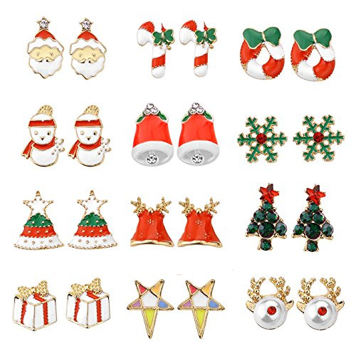 Women Christmas Earring Stud 12 Pairs Hypoallergenic Christmas Gifts for Teens Girls Cute Festive Earrings Jewelry Set Party Goldtone Women Christmas Earring Stud 12 Pairs Hypoallergenic Christmas Gifts for Teens Girls Cute Festive Earrings Jewelry Set Party Goldtone