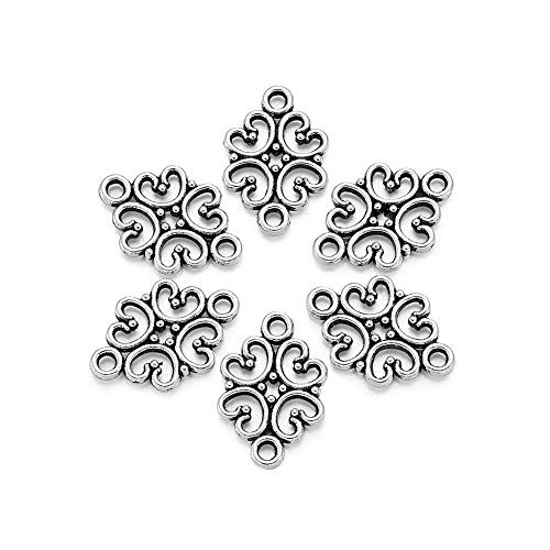 Beadthoven 50pcs Antique Silver Hollow Flower Connectors Alloy Tibetan Style Filigree Flower Link Charms for Making Bracelets Necklaces Dangling Earrings Lead Free  Cadmium Free  Nickel Free18x13mm