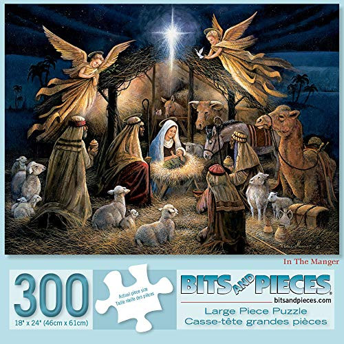 Bits and Pieces - 300 Piece Jigsaw Puzzle for Adults 18" X 24" - in The Manger - 300 pc Religious Jigsaws by Artist Ruane Manning