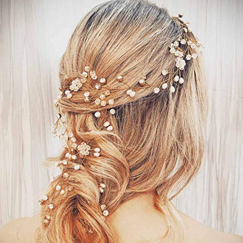 Yean Wedding Hair Vine Long Bridal Headband Hair Accessories for Bride and Bridesmaid 100cm  393inches Rose gold