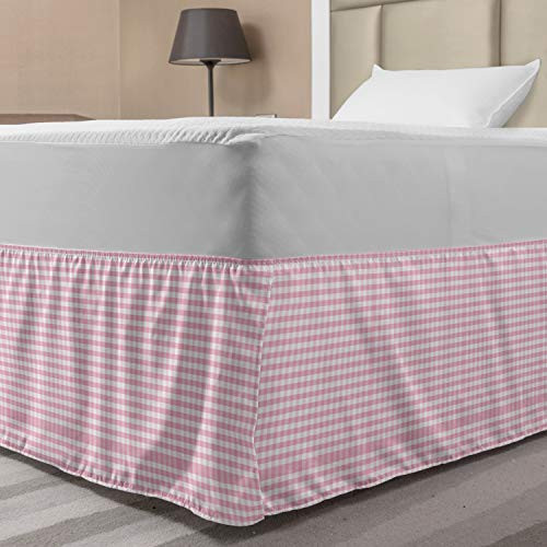 Ambesonne Picnic Bedskirt Continuous Gingham Check Simplistic Concept Buffalo Squares Illustration Bedroom Decor Wrap Around Elastic Bed Skirt Gathered Design TwinTwin XL Pink White