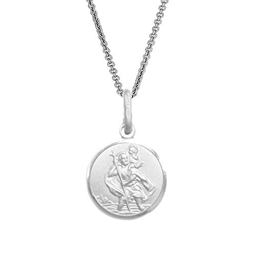 Ritastephens Italian Sterling Silver Mini Round Saint St Christopher Medal Charm Pendant Necklace 12mm 18