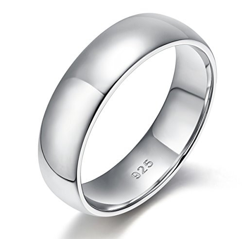 EAMTI 2mm 4mm 6mm 925 Sterling Silver Ring High Polish Plain Dome Wedding Band Comfort Fit Size 412