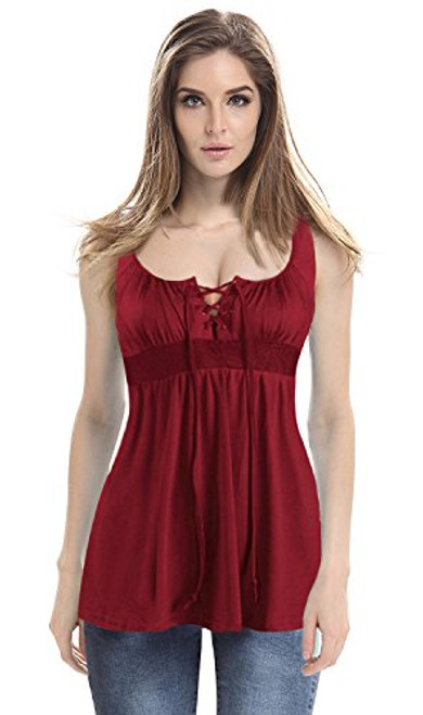 Mooncolour Womens Hollow Out Casual Loose Solid Blouse Tops 0786wine Red US Small