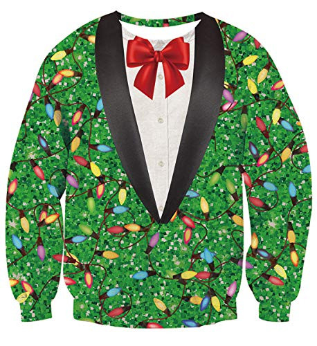 uideazone Mens Women Ugly Christmas Pullover Sweatshirt Novelty Colorful Light Long Sleeve Sweater TShirt Tops XL