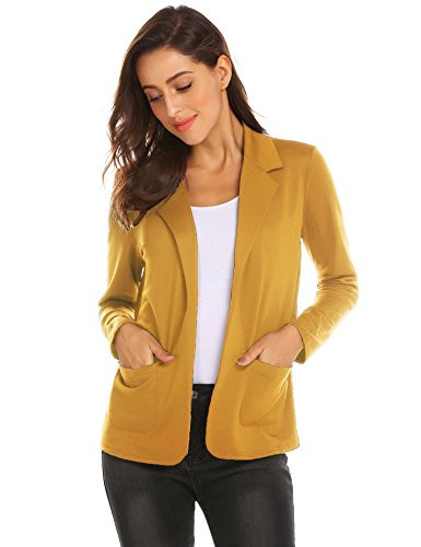 Zeagoo Womens Casual Work Office Blazer Open Front Long Sleeve Cardigan Jacket Mustard XLarge