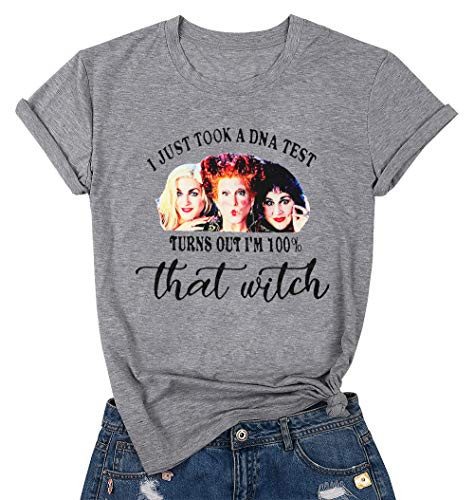 Halloween Graphic Tees Women Sanderson Sister Tshirt Funny Sayings Witchs Tshirt Cute Fall Short Sleeve Tee Top Gray