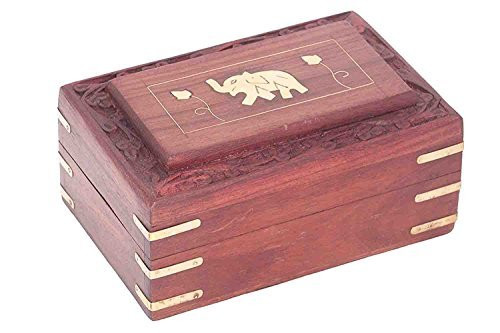 IndiaBigShop Decorative Wooden Jewelry Trinket Holder Keepsake Storage Box Organizer with Intricately Hand Carved Elephant Brass Inlay & Velvet Interior 6 X 4 Inch IndiaBigShop Decorative Wooden Jewelry Trinket Holder Keepsake Storage Box Organizer with Intricately Hand Carved Elephant Brass Inlay & Velvet Interior 6 X 4 Inch