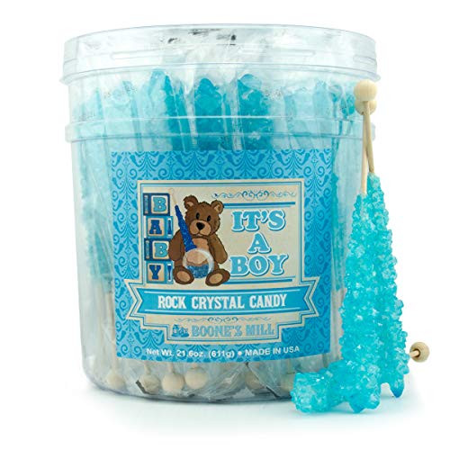 Gender Reveal Rock Crystal Candy Sticks  Its A Boy!  36 Count Blue Blueberry  Boones Mill