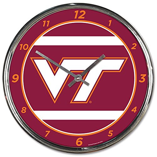Virginia Tech Hokies 12 inch Round Wall Clock Chrome Plated