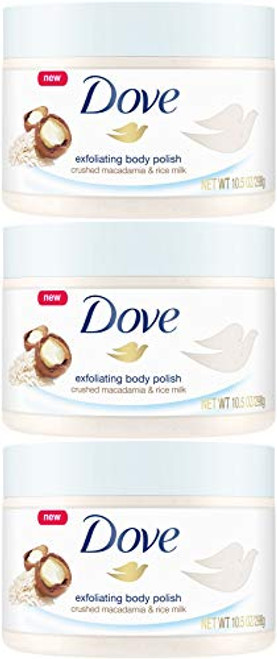 Dove Exfoliating Body Polish Crushed Macadamia  Rice Milk 105 Ounce Pack of 3