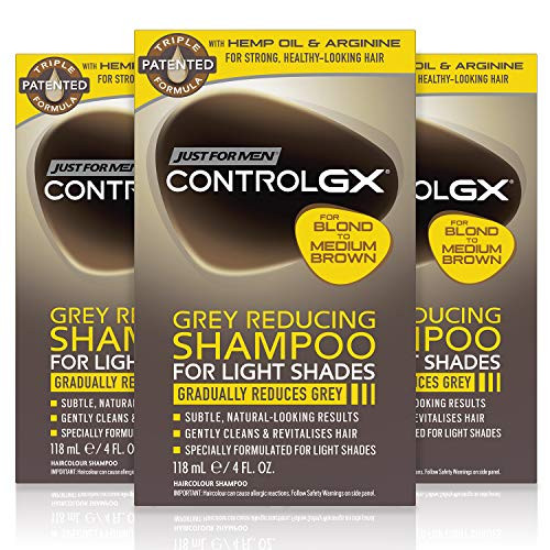 Just For Men Control GX Grey Reducing Shampoo For Lighter Shades of Hair from Blonde to Medium Brown 4 Ounce Pack of 3